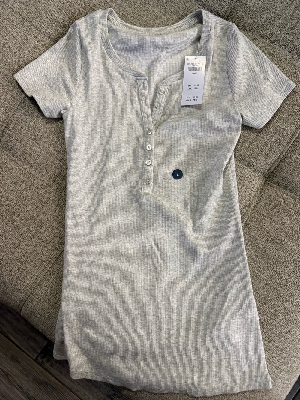 Hollister Light Gray Ribbed Henley Tee